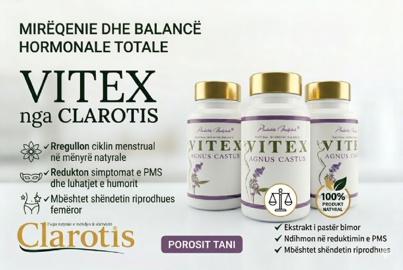 Vitex per ciklin menstrual nga Clarotis, suplement natyral pms, hormone femra kapsula, agnus castus benefit, stabilitet emocional femra, kapsula bimore shqiperi, produkt natyral hormone, suplement per balancim, cikli menstrual ndihme