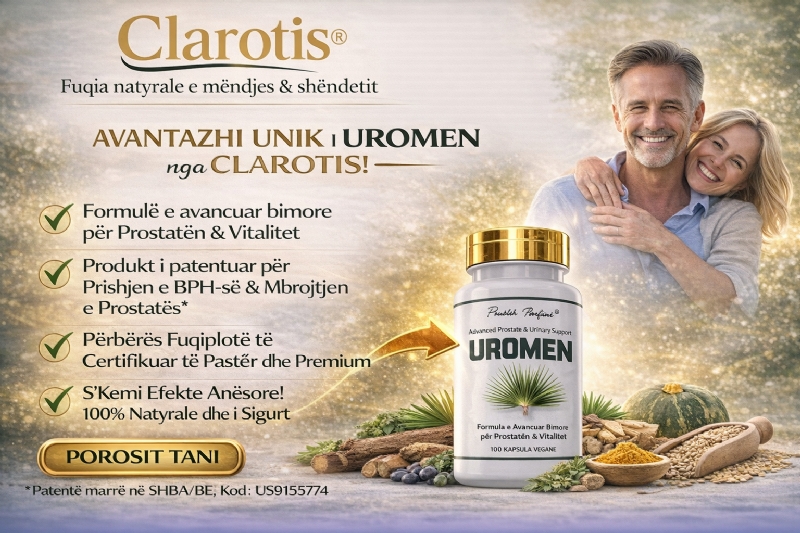 UROMEN suplement bimor nga CLAROTIS per prostate dhe imunitet, antiinflamator prostate natyral, suplement antioksidant prostate, mbrojtje qelizore prostate, shendet mashkullor afatgjate, suplement prostate premium, suplement meshkuj vegane