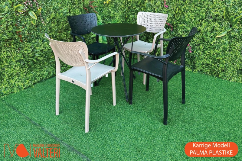 Karrige Modeli PALMA PLASTIKE elegante, karrige e lehte per ambient veror, karrige praktike per tavoline ngrenie, karrige per veranda, karrige ekonomike per shtepie, mobilje restoranti Korce, karrige plastike dizajn elegant Korce